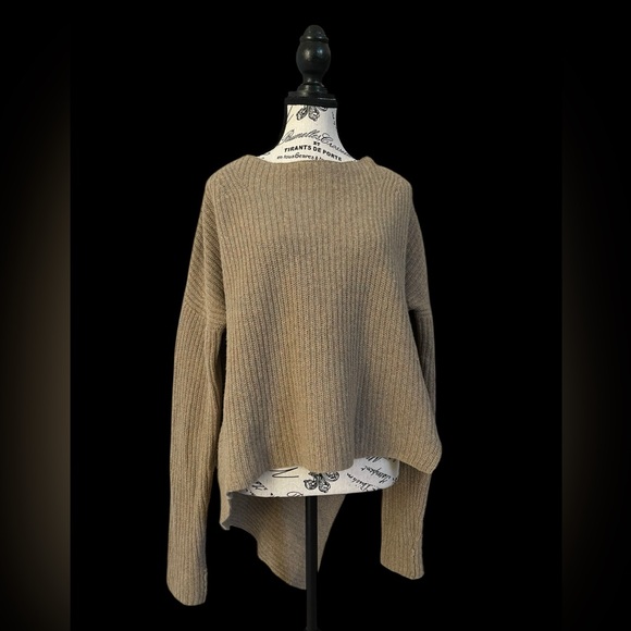 Brochu Walker Wool Linen Rib Knit Asymmetric Hem Sweater Beige Size S - Picture 1 of 6